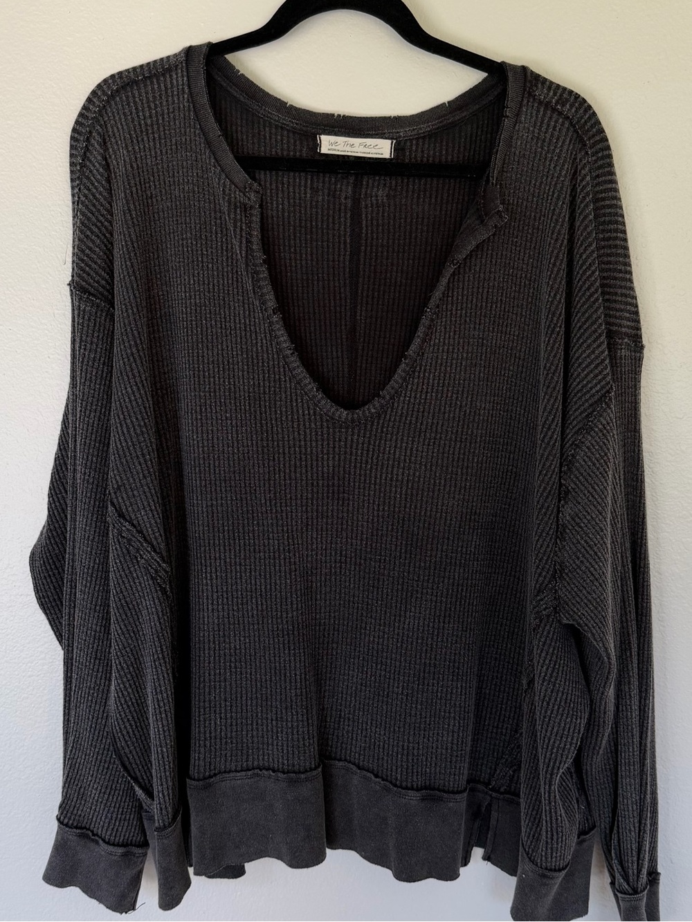 Free People Waffle Knit Grey Long Sleeve